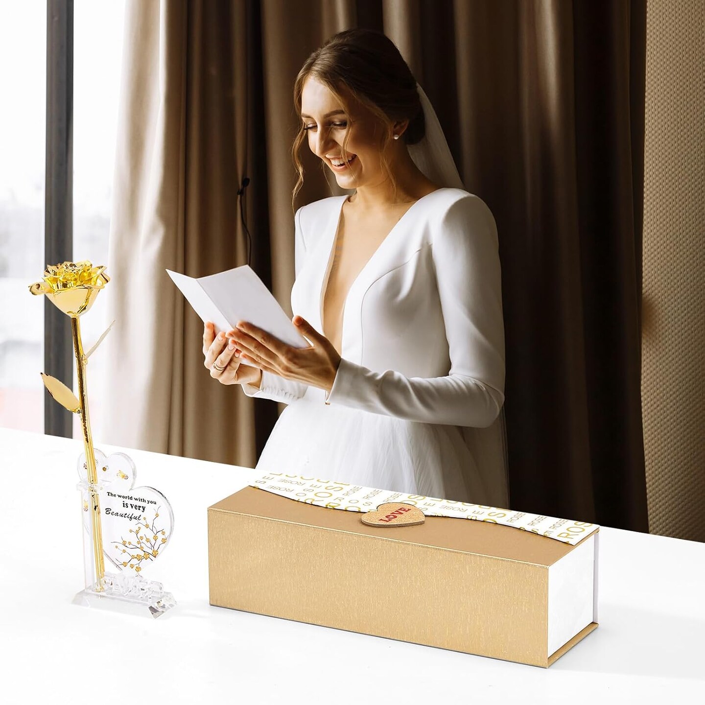 Gold Dipped Real 24K Gold Rose, 1 Pack Infinity Flower Decor Hand Dipped in 24K Romantic Rose Gifts for Women in Her Wife Girlfriend Birthday Anniversary Valentines Mothers Day Christmas(Gold)