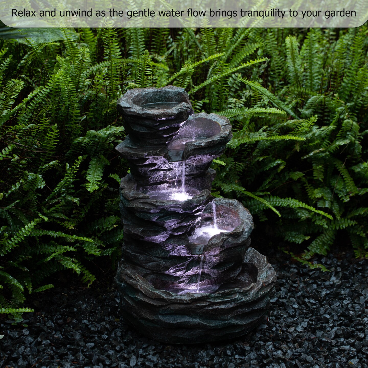 Gardenised Water Fountain with LED Light for Indoor and Outdoor Accent with Soothing Waterfall Sound Ideal for Home Office Patio Backyard Deck Porch Balcony and Tabletop Display, Forest Falls