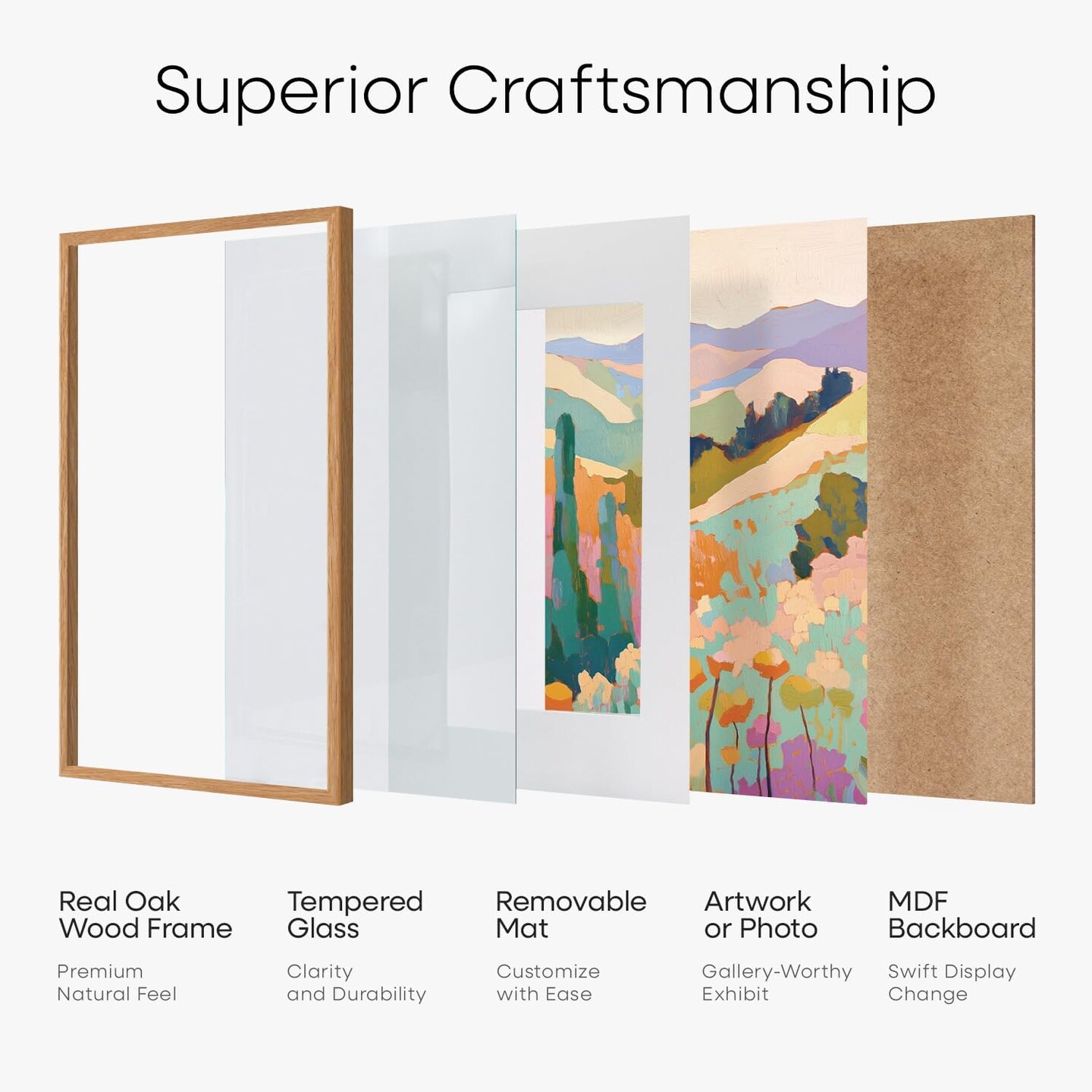 8x12 Picture Frames Wood, High-End Wooden 8x12 Oak Frames for Wall and Tabletop, 8x12 Poster Frames Natural Wood, 8 x 12 Photo Frames with Mat 6x8, Tempered Glass, Wall Kit, Set of 1