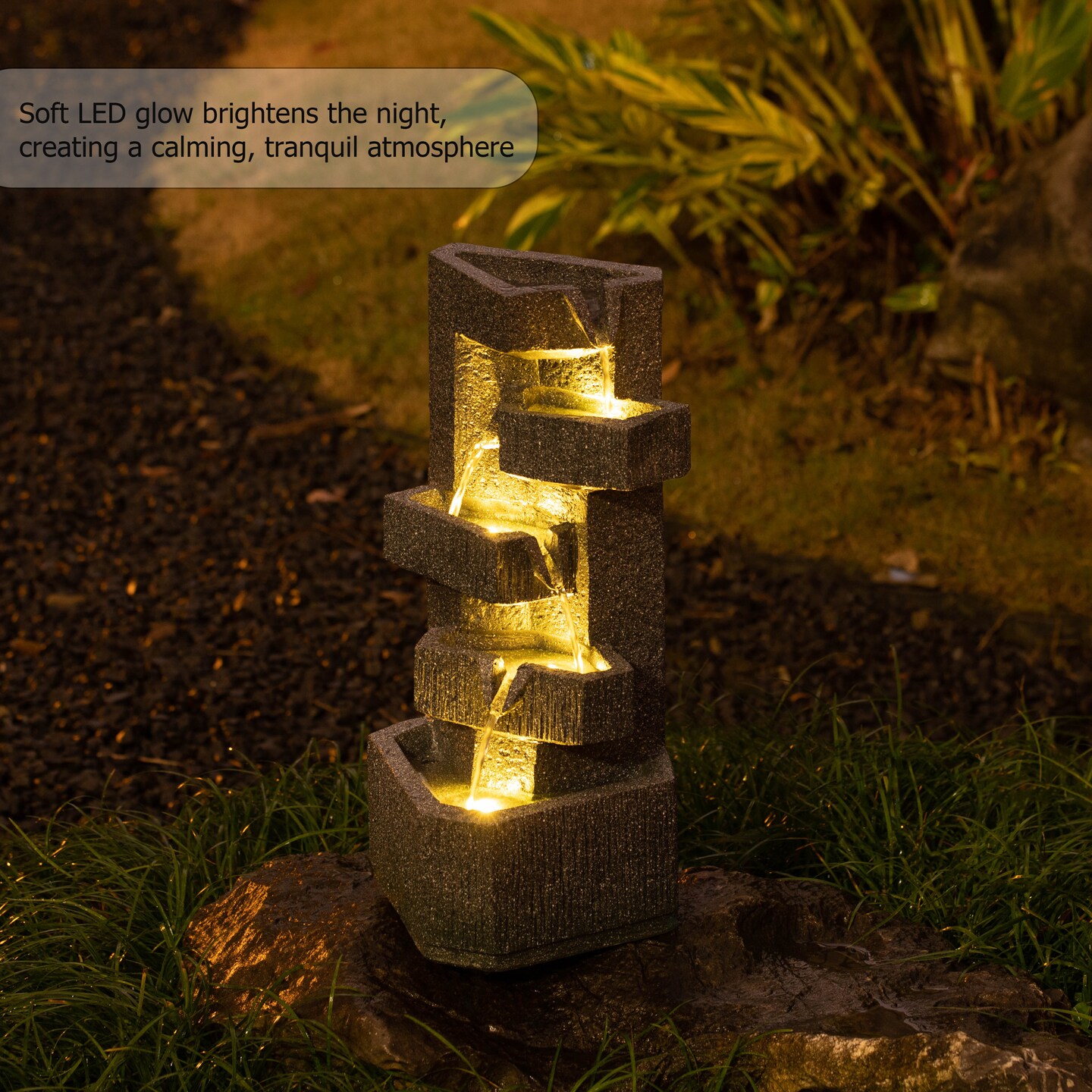 Gardenised Water Fountain with LED Light for Indoor and Outdoor Accent with Soothing Waterfall Sound Ideal for Home Office Patio Backyard Deck Porch Balcony and Tabletop Display, Modern Steps Flow