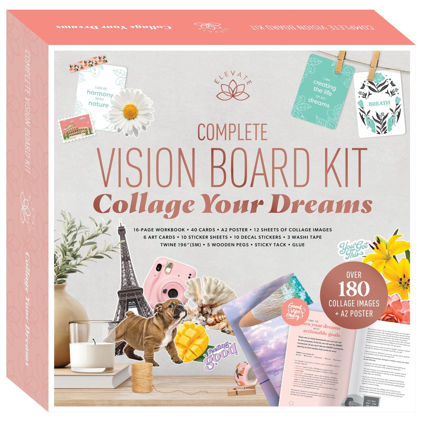 Elevate: Complete Vision Board Kit - Collage Your Dreams - Creative Manifestation Set, Workbook, Affirmation Cards, Collage Materials, Goal Poster