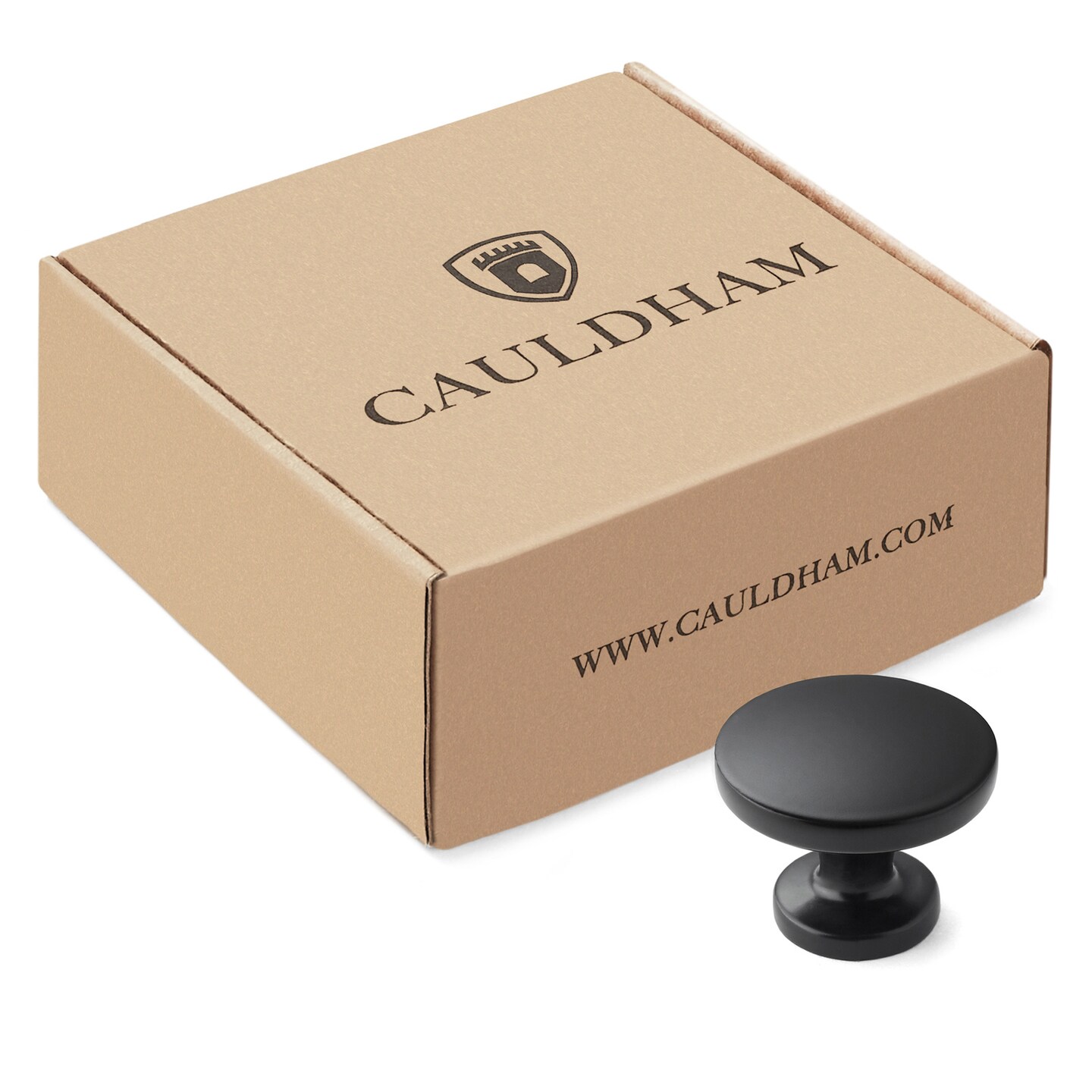 Cauldham Solid Round Kitchen Cabinet Knobs Pulls (1-1/8&#x22; Diameter) - Dresser Drawer/Door Hardware - Style R126 - Matte Black