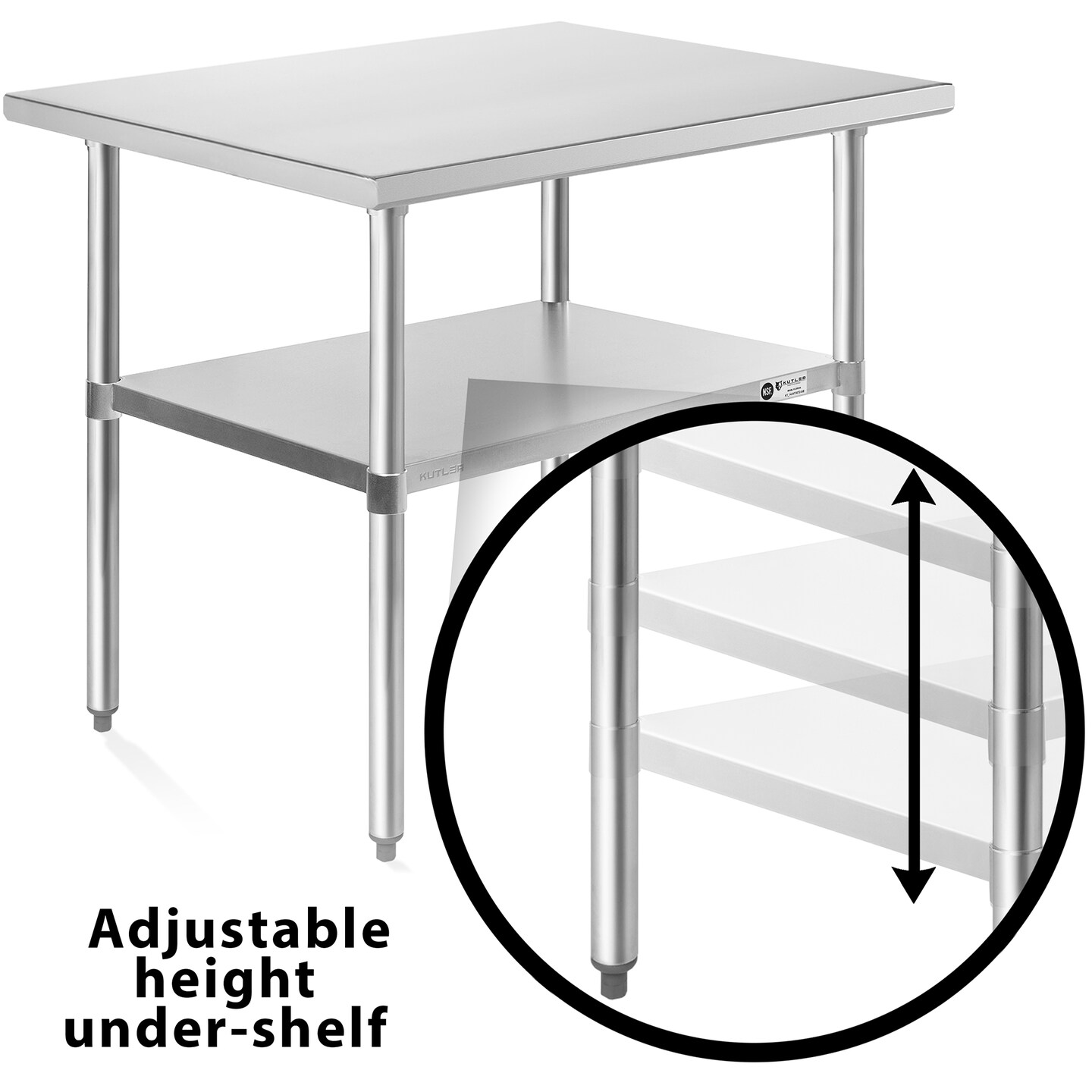 KUTLER Stainless Steel Table, NSF Heavy Duty Commercial Kitchen Prep and Work Table with Undershelf for Restaurant, Hotel, Home