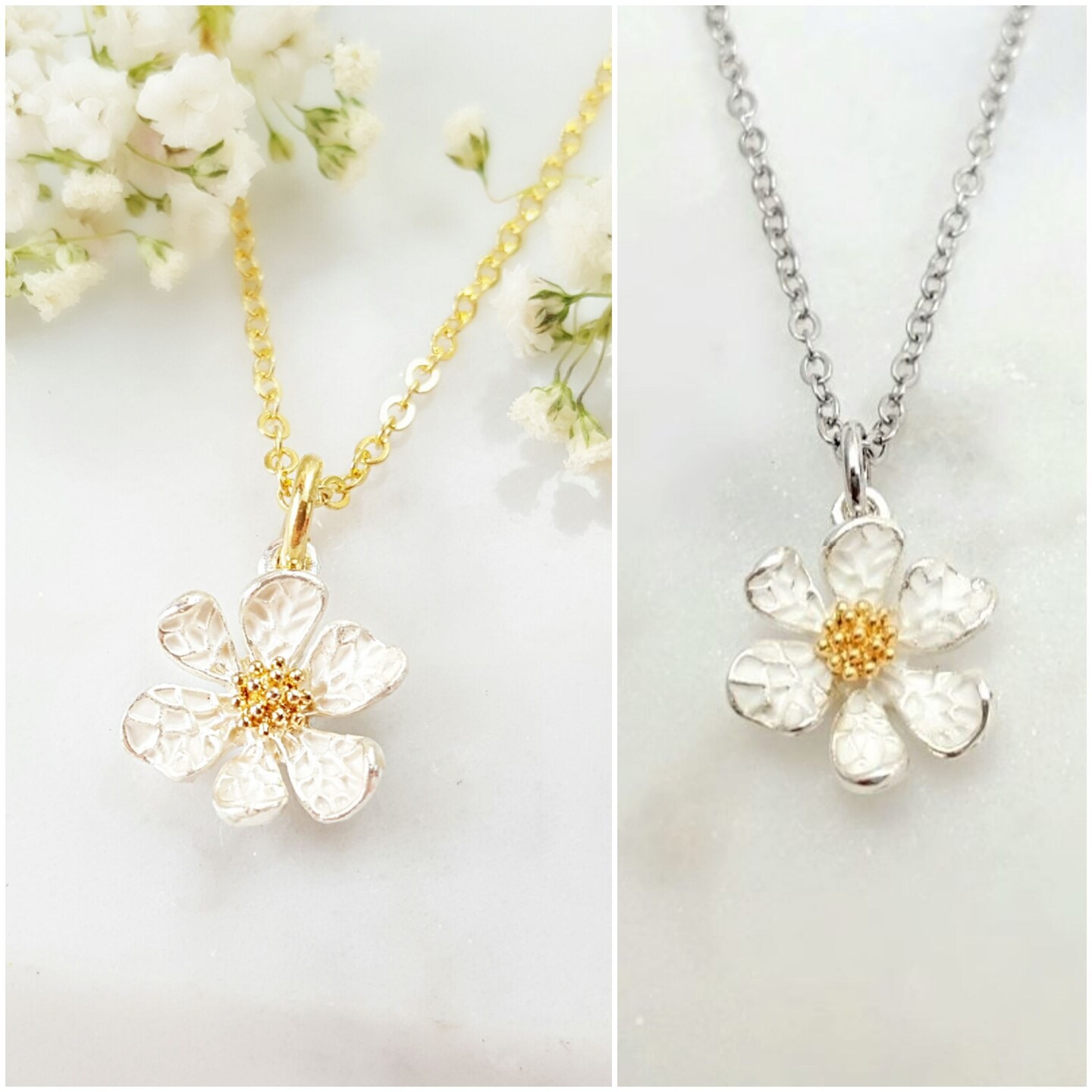 Nanny Gift, White Daisy Necklace, Gold or Silver Boxed Jewelry