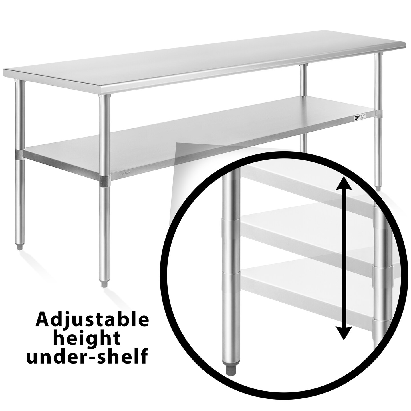 KUTLER Stainless Steel Table, NSF Heavy Duty Commercial Kitchen Prep and Work Table with Undershelf for Restaurant, Hotel, Home