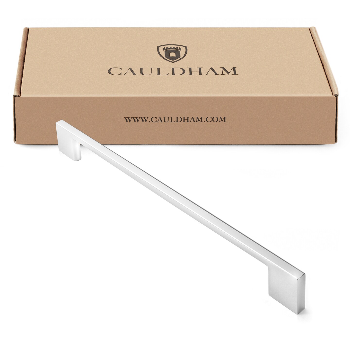 Cauldham Solid Kitchen Cabinet Pulls Handles (9" Hole Centers) - Modern Thin Profile Drawer/Door Hardware - Style M255 - Polished Chrome