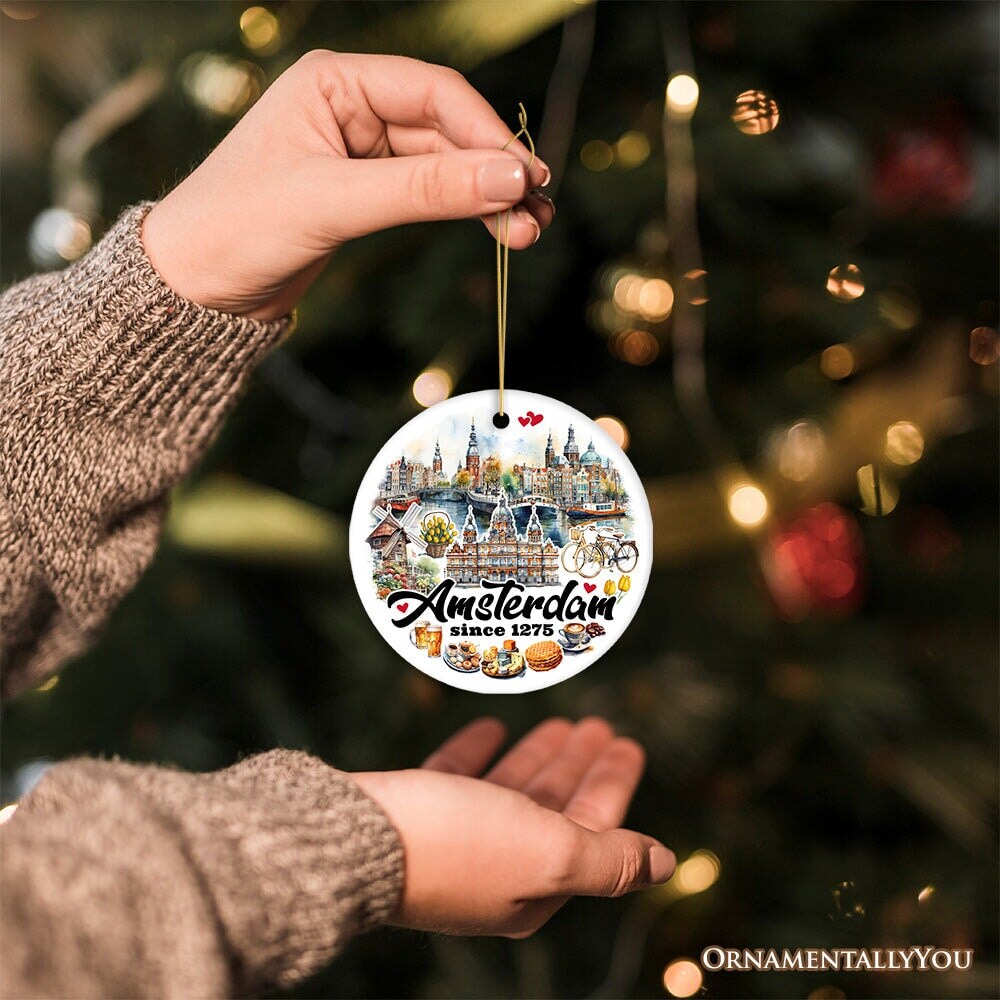 Artistic Amsterdam Landmarks and Heritage Christmas Ornament, Cultural Netherlands Gift and Keepsake