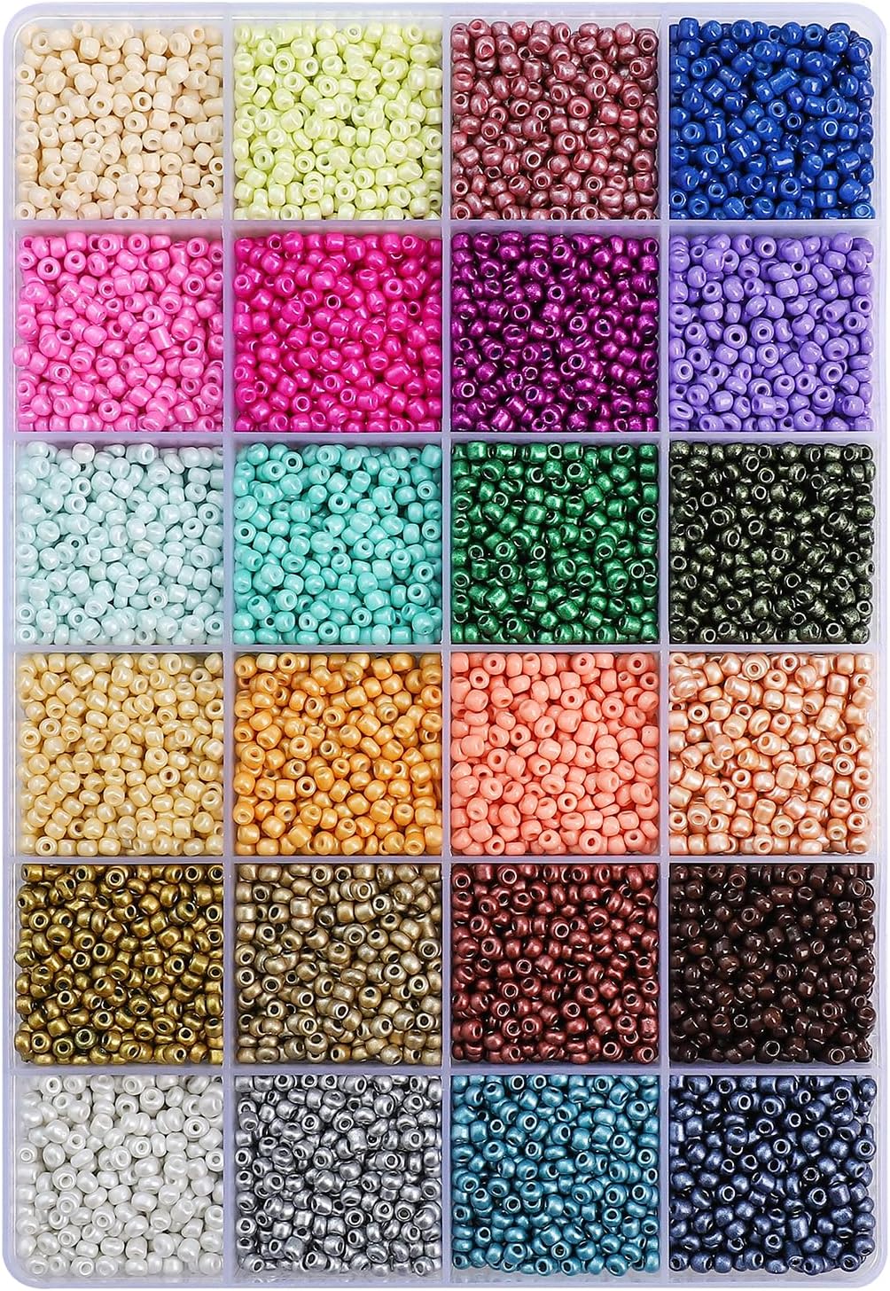 John Bead Assorted 24 Colors Glass Seed Beads 8/0 Jewelry Making Bead Box, 300g