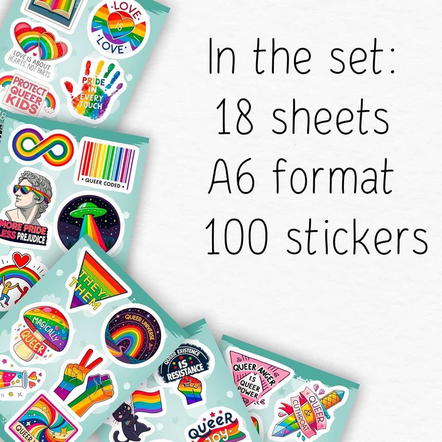 100PCS Queer LGBTQ+ Pride Stickers Pack – Waterproof Vinyl Decals for Water Bottles, Laptops, Skateboards & Phones | Gay Trans Queer Pride Party & Gift Accessories