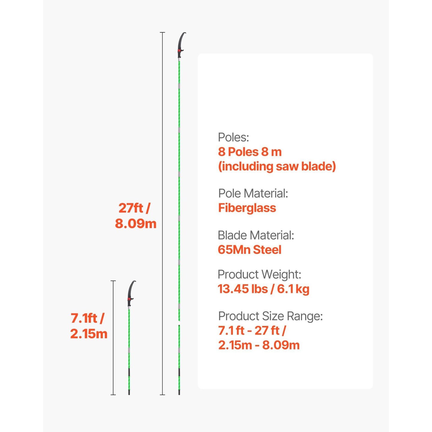 Manual Pole Pruner with Sharp Steel Blade, Lightweight Fiberglass Handle