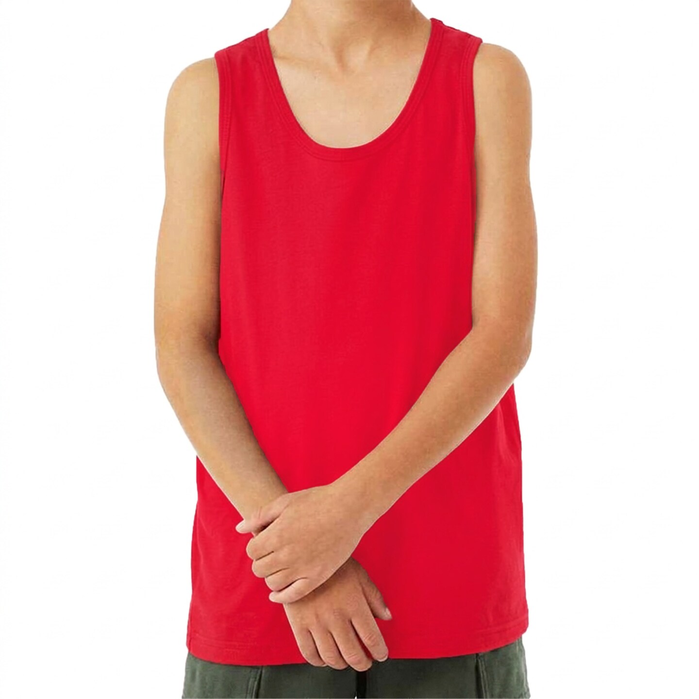 BELLA + CANVAS Youth Cotton Jersey Tank Top, Retail Fit Sleeveless Tee for Custom Printing, Side Seams, Navy & Red, S–L