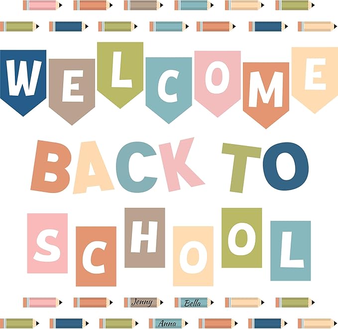 59 Pcs Boho Welcome Back to School Bulletin Board Set Pencil Theme Boho Classroom Decor Welcome Bulletin Board with Pencil Name Tags Back to School Wall Decoration Busy Teacher Must Haves Supplies