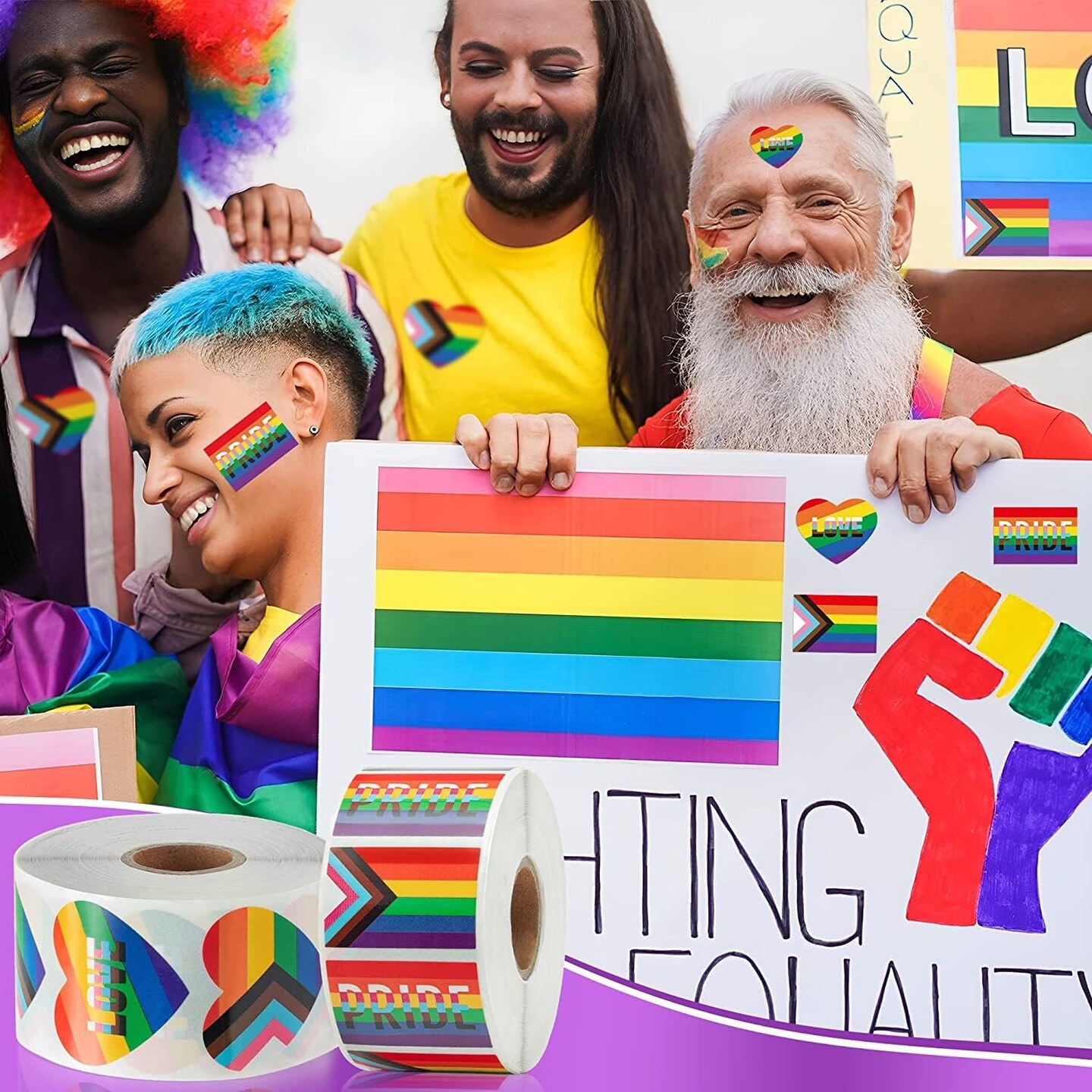 1600PCS LGBTQ+ Pride Heart Stickers Roll Set – Waterproof Rainbow Flag Vinyl Decals for Water Bottles, Laptops, Phones & Pride Parades | Gay Lesbian Bi Trans Nonbinary Accessories