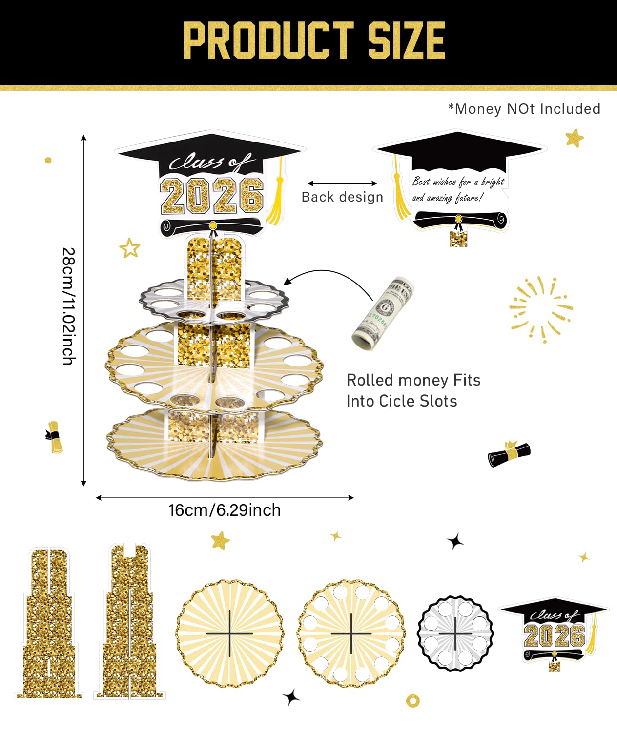 Graduation Money Holder for Cash Gift, 2026 Graduation Gifts Money Holder Leis Cash Cake for Congrats Class of 2026 Graduation Party Supplies (1 pcs)