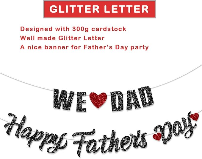 Happy Fathers Day Banner Decorations Dads Holiday Decoration Black Glitter Letter for Papas Day Party Garland Backdrop Bunting Sign Props Home Outdoor Celebrate