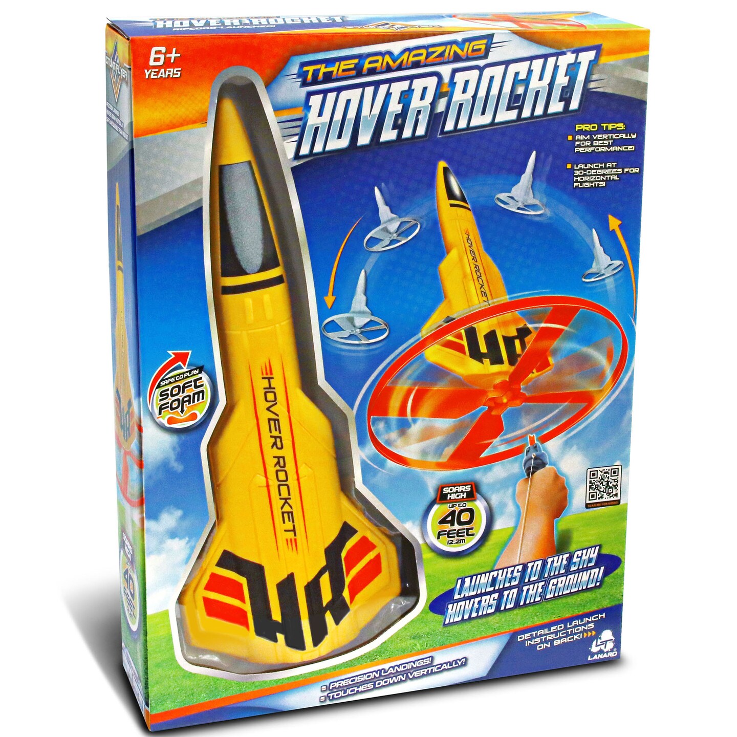 Lanard: Stunt Flyer - Hover Rocket - Super High-Flying Toy, Foam Rocket, Ripcord Launcher, Soars To 40', Hovers To The Ground, Outdoor Play, Kids 6+