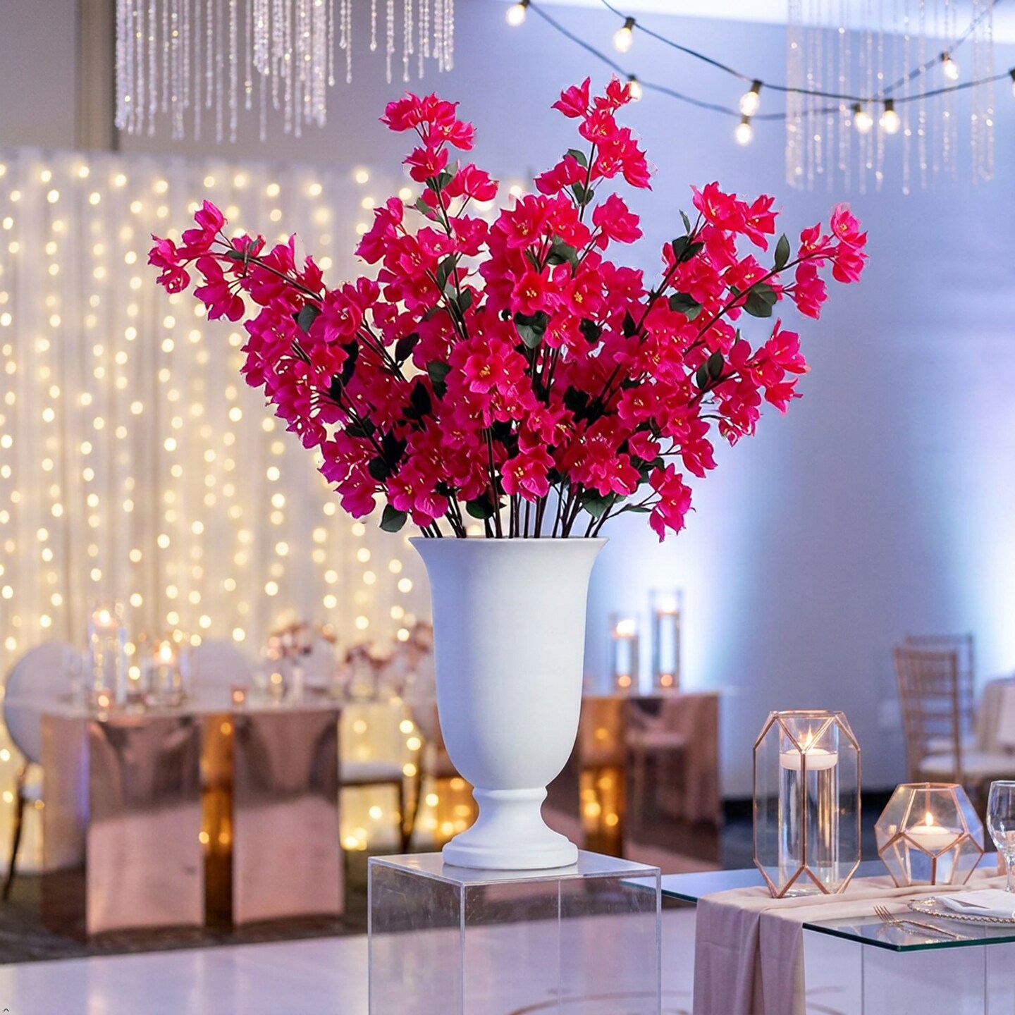 Vibrant 47" Fuchsia Bougainvillea Spray 12 Pieces- Lifelike Artificial Floral Accent for Home or Event Decor
