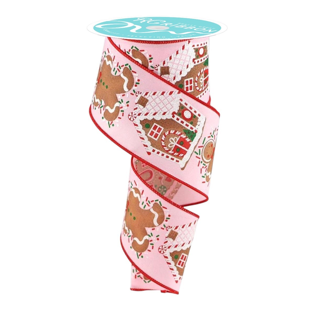 Pink Gingerbread Wired Ribbon - 2.5" x 10 Yards for Christmas Bows, Wreaths, and Crafts - RG Ribbon