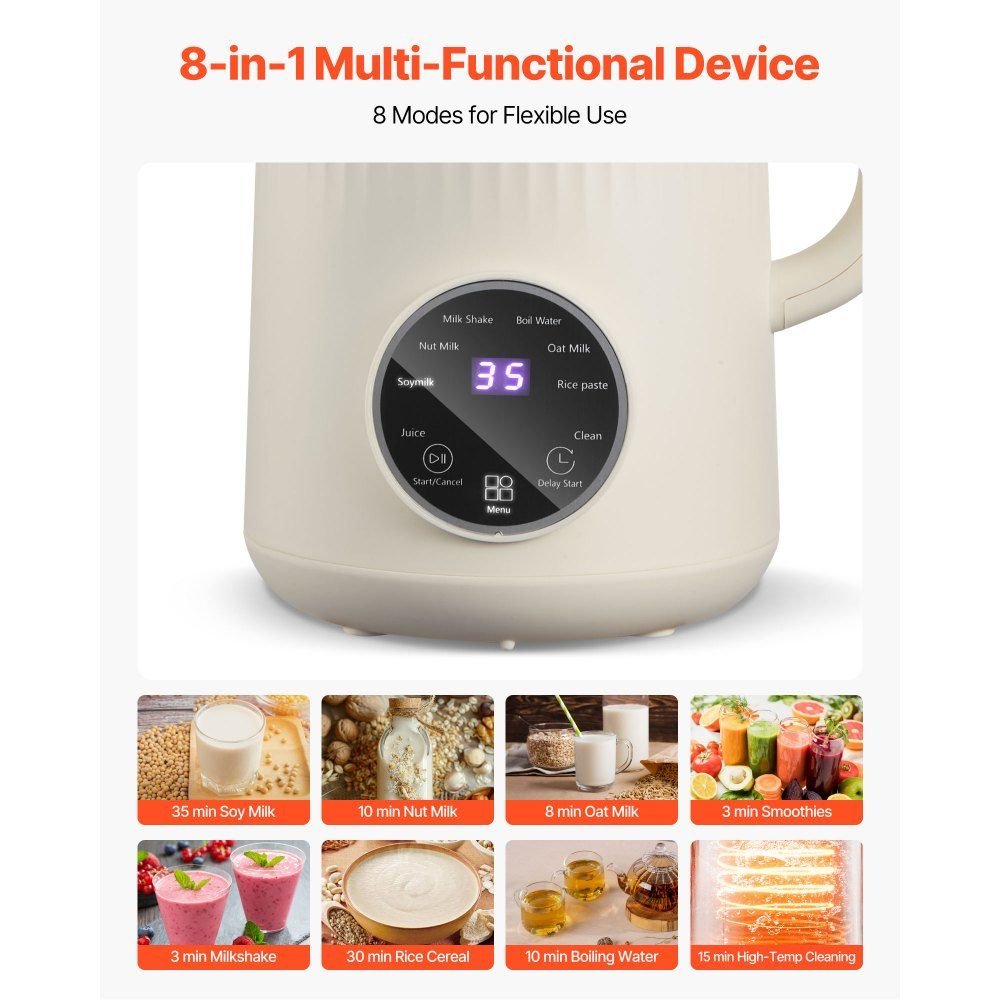 Nut Milk Maker with 10 Stainless Steel Blades for Soy, Oat, and Nut Drinks