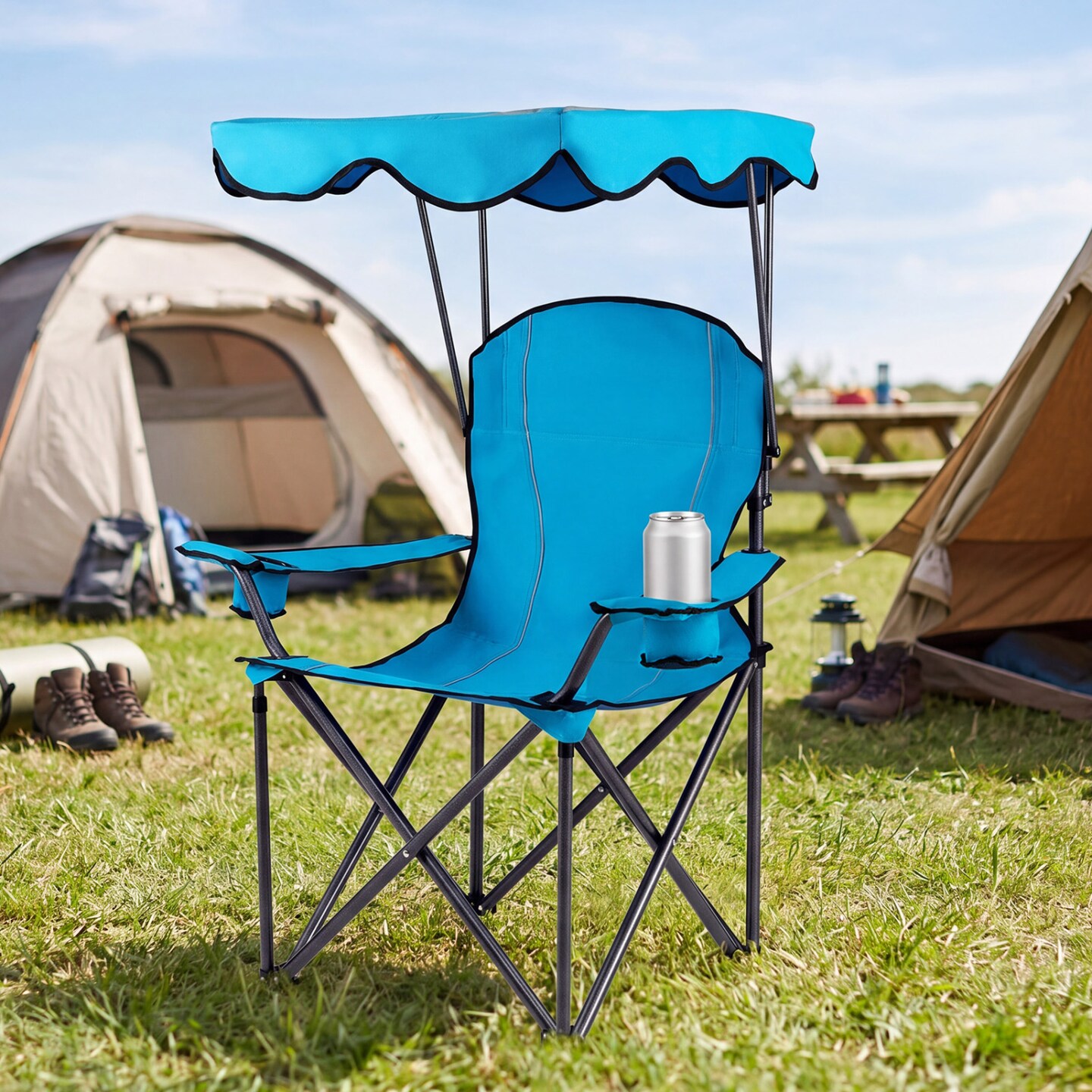 Outdoor Chair with Built In Canopy Sun Shade 600D Fabric Folding
