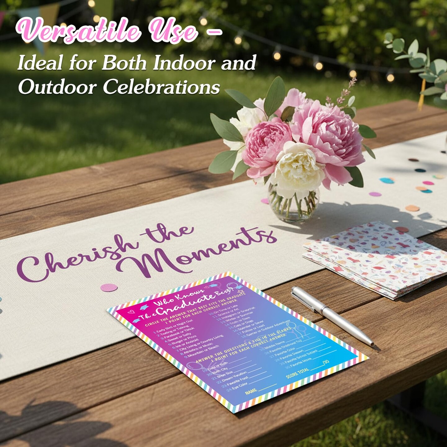 36PCS Who Knows Graduate Best Game Cards - Class of 2026 Graduation Party Games for Guests Funny Graduation Activities for High School & College Grad Parties Rainbow Design Party Supplies