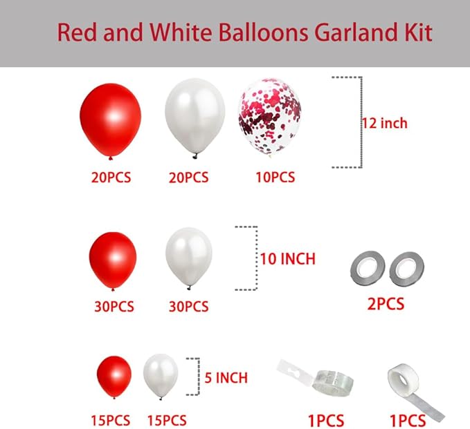 Red and White Balloons Arch Kit,144pcs Red Balloons and White Balloons Garland Kit Valentine Christmas balloons Balloons for Birthday Wedding Engagement Valentines Party Decorations