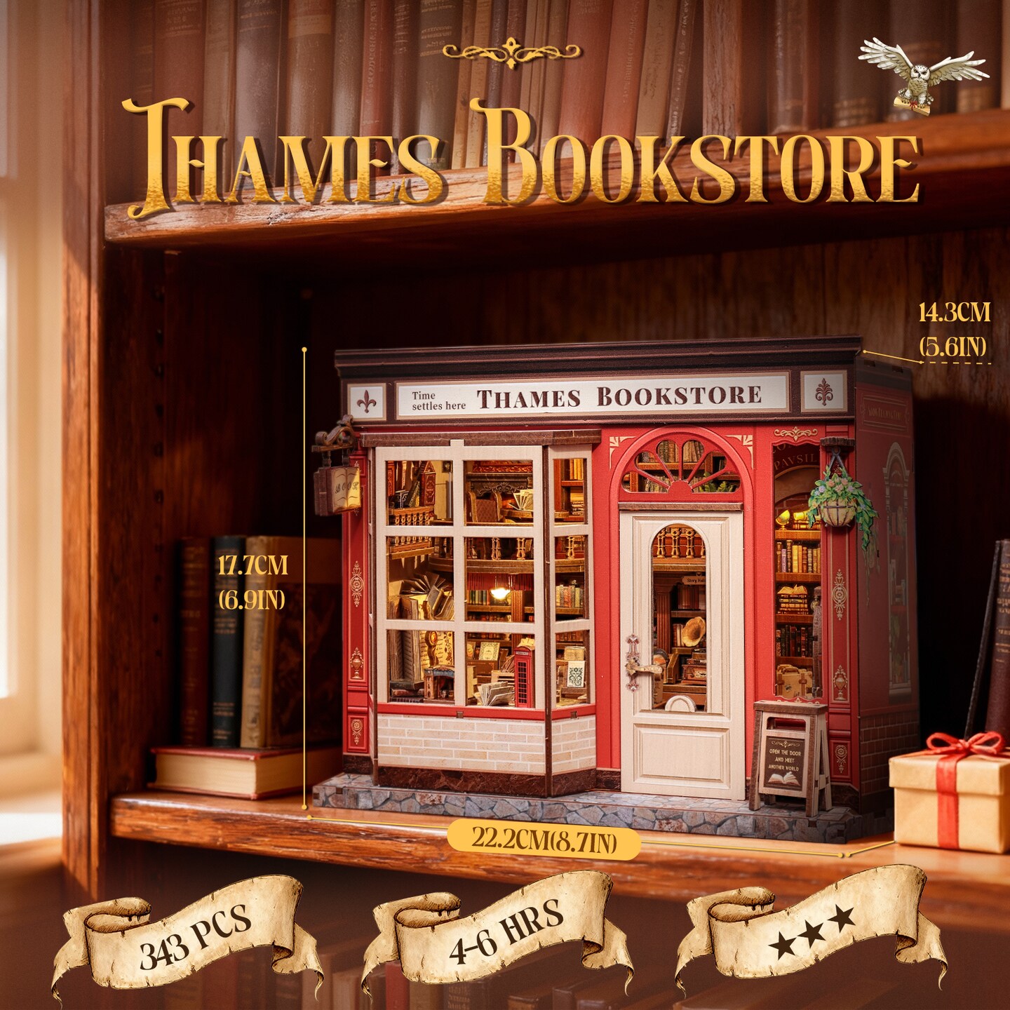 CUTEBEE Book Nook Kit Thames Bookstore DIY Miniature House Shelf Insert Diorama