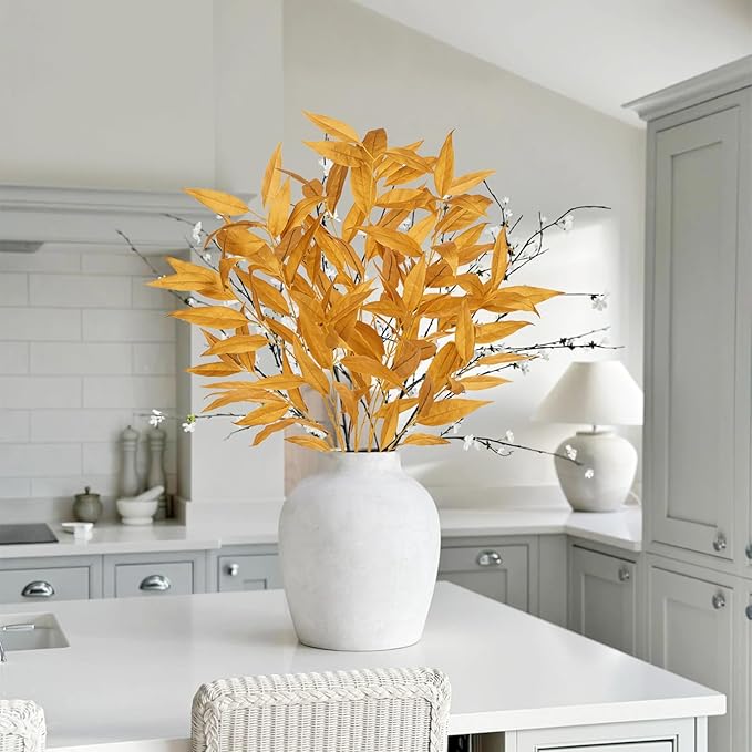 32" Gold Artificial Eucalyptus Spray – Elegant Metallic Fall Leaf Branches – Long-Stemmed Faux Foliage for Autumn Festivals, Thanksgiving Centerpieces & Luxury Floral Arrangements