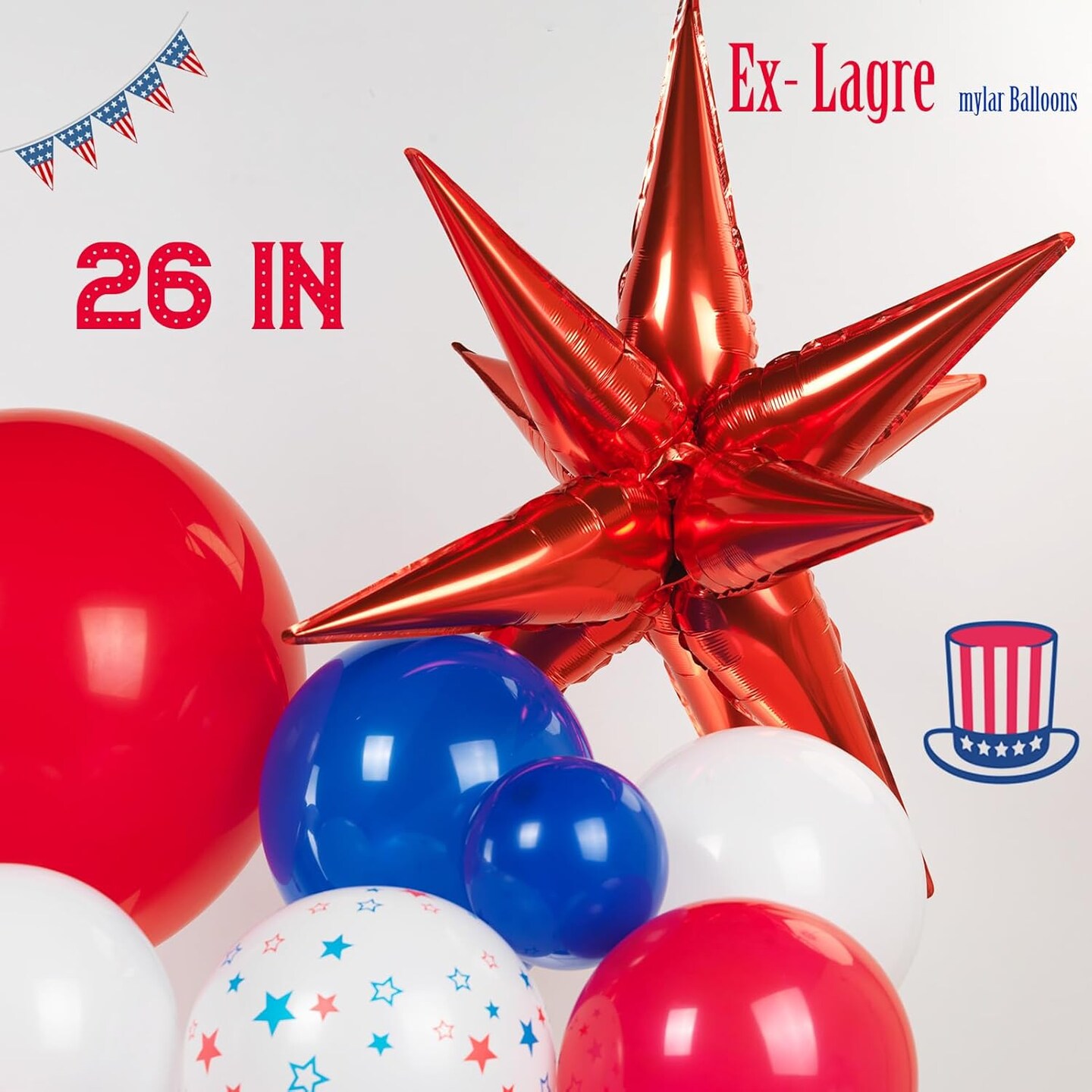 Patriotic Red White and Blue Balloon Garland Arch Kit with Flag & Star Foil Balloons – America 250th Anniversary, 4th of July, Independence Day, Memorial Day & Veterans Day Party Decorations with Tassel Banner