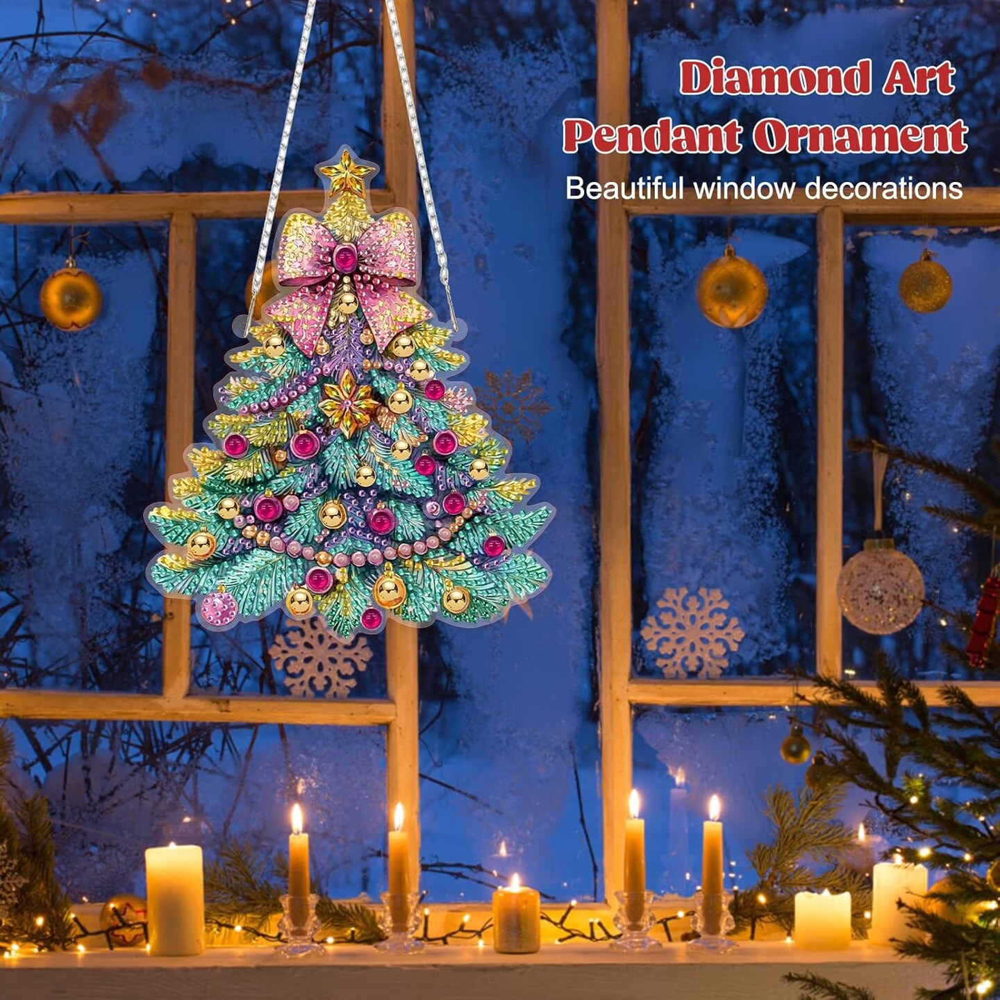 Christmas Tree Hanging Diamond Art Kit for Adults – DIY Special Shaped Crystal Gem Diamond Painting Pendant Ornament with Acrylic Hanging Decor for Home, Garden, Window & Wall
