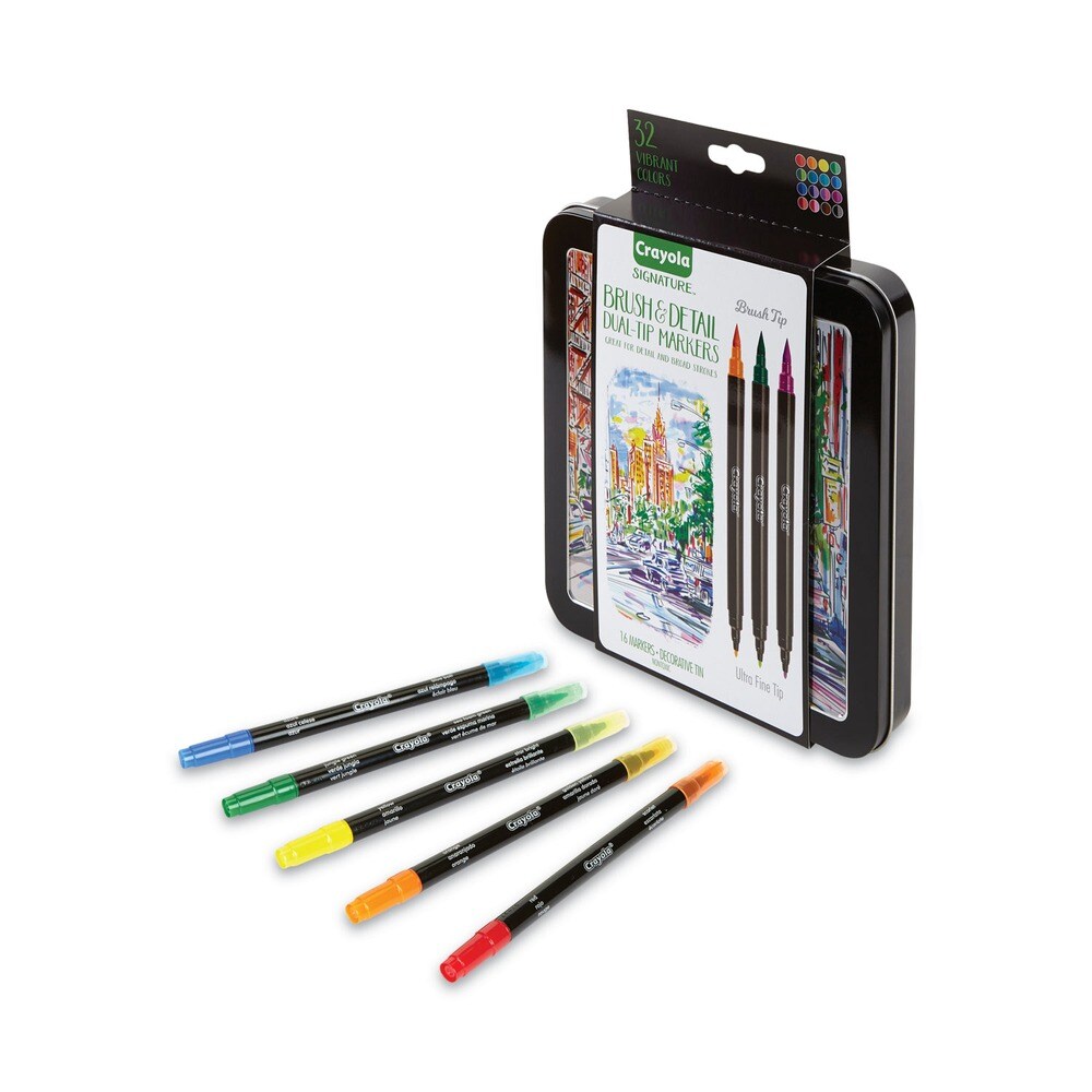 Crayola Brush and Detail Dual Ended Extra-Fine Markers - Assorted Colors (16/Set)