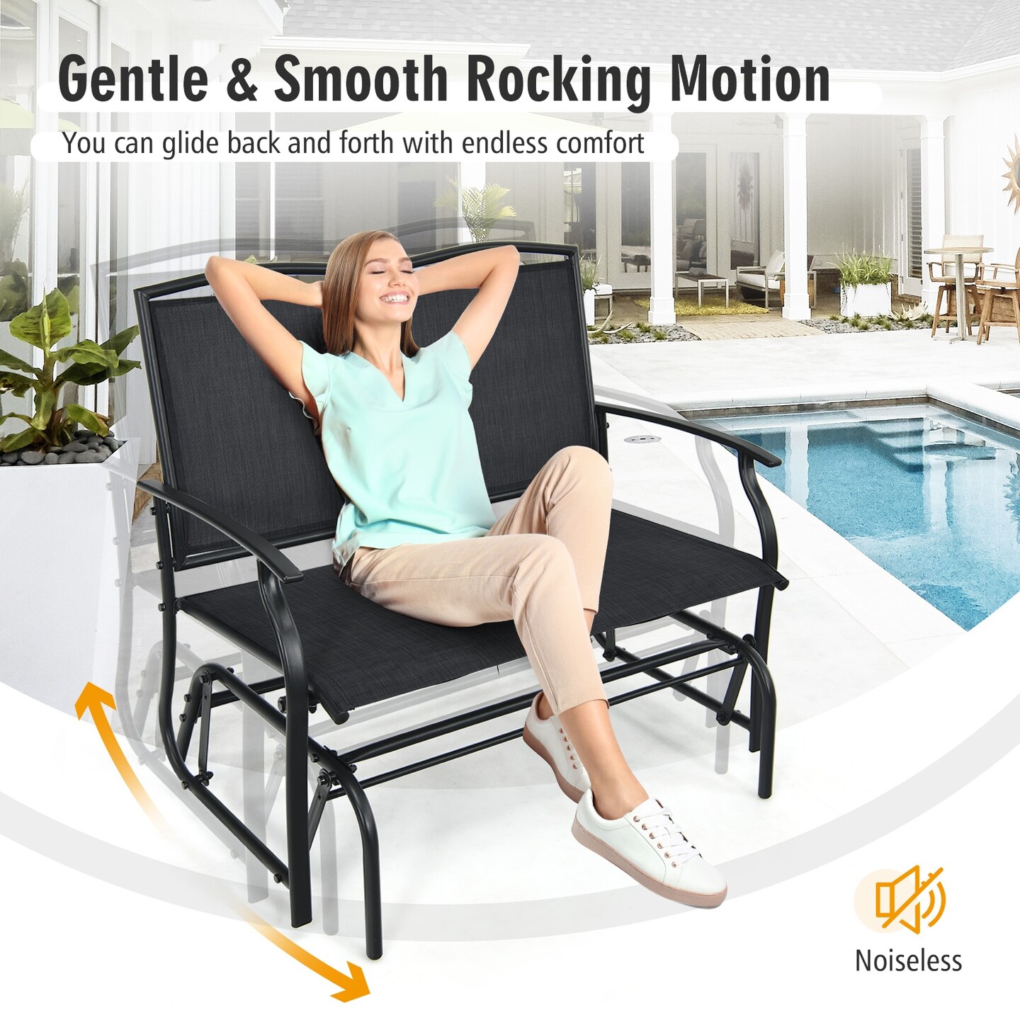 Garden Park Bench Steel Frame Seating with Armrests, Weather-Ready Build and Spacious Design for Outdoor Relaxation