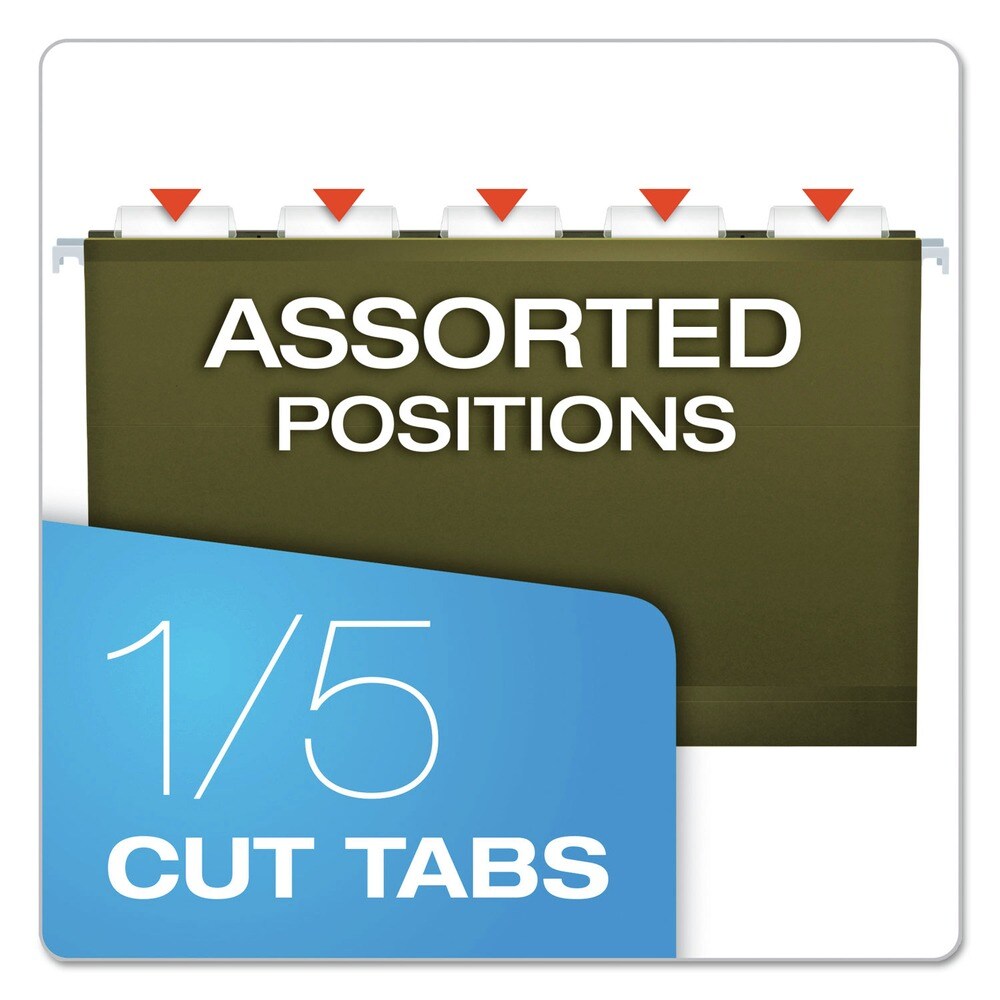 Pendaflex 1/5-Cut Tabs 3 in. Capacity Legal Size Extra Capacity Reinforced Hanging File Folders with Box Bottom - Green (25/Box)