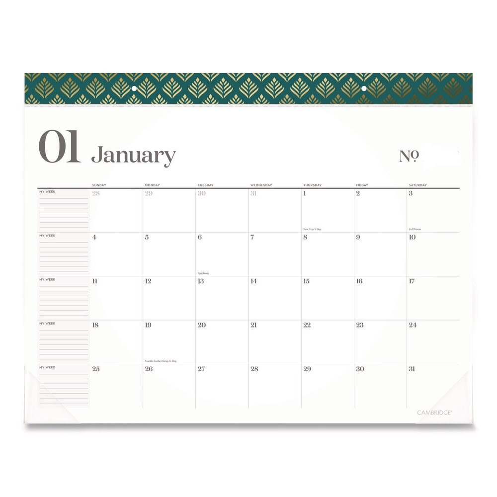 AT-A-GLANCE 21.75 in. x 17 in. 12-Month (Jan-Dec): 2026 WorkStyle Monthly Desk Pad Calendar - White Sheets, Teal Headband/Clear Corners