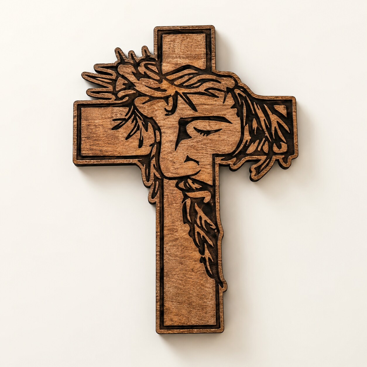 Rustic Jesus Cross Wall Decor | Laser Engraved Christian Wooden