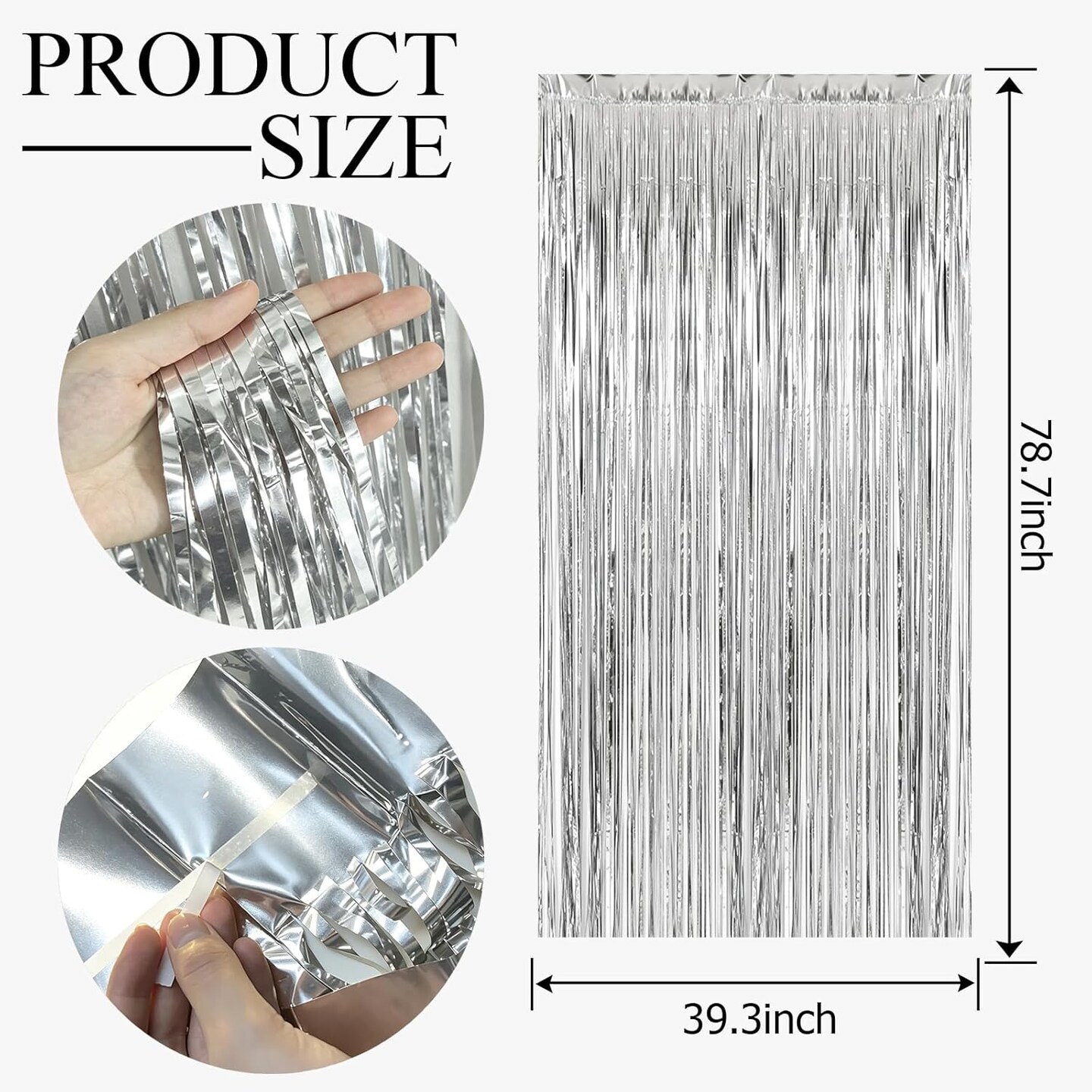 2 Pack Silver Metallic Foil Fringe Curtains – Shiny Tinsel Streamer Backdrop for Birthday, Wedding, Baby Shower, Bachelorette, Christmas, Graduation & Party Photo Booth Decorations