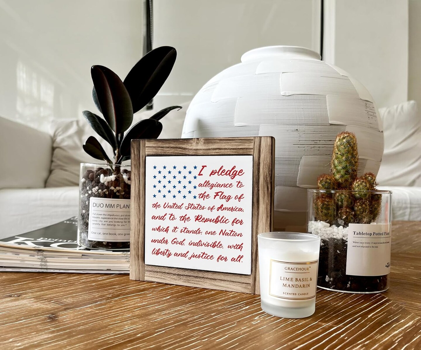 Americana Patriotic Wooden Sign Wall Decor, American Flag Pledge of Allegiance Plaque, Rustic Farmhouse USA Wall Art, 4th of July Independence Day Memorial Day Decorations for Home Office Living Room, Patriotic Gift Idea