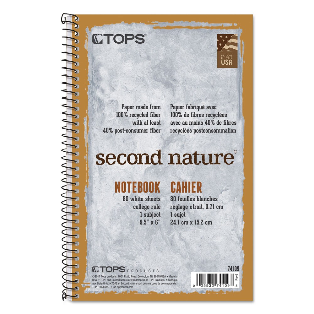 TOPS Second Nature 9.5 in. x 6 in. Sheets 1-Subject Medium/College Rule Wirebound Notebooks - Light Blue Cover