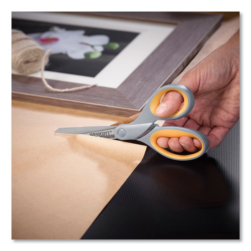 Westcott 7 in. Titanium Bonded Straight Scissors with 3 in. Cut Length - Gray/Yellow Handle