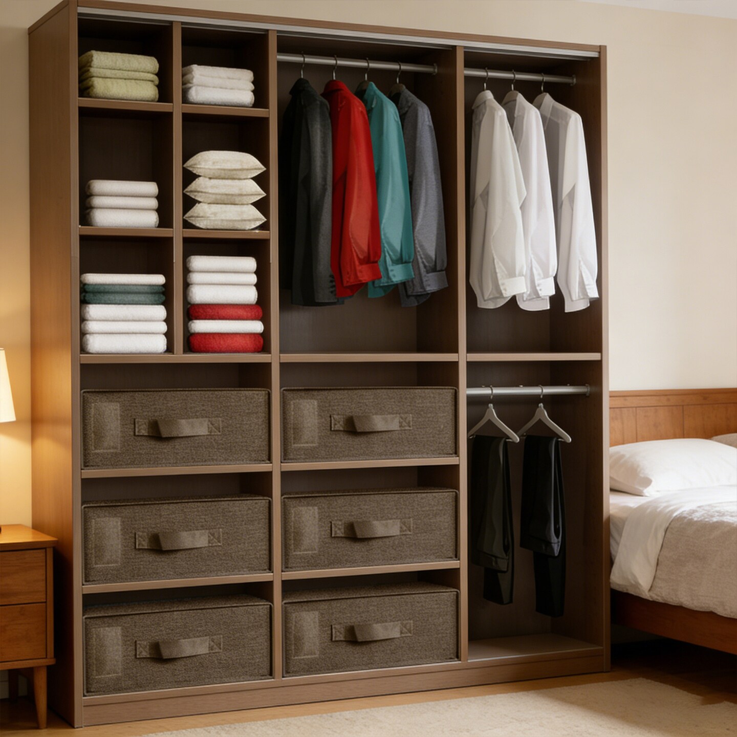 Brown Fabric Foldable Closet Organizer Boxes, 2-Size Set with Handles