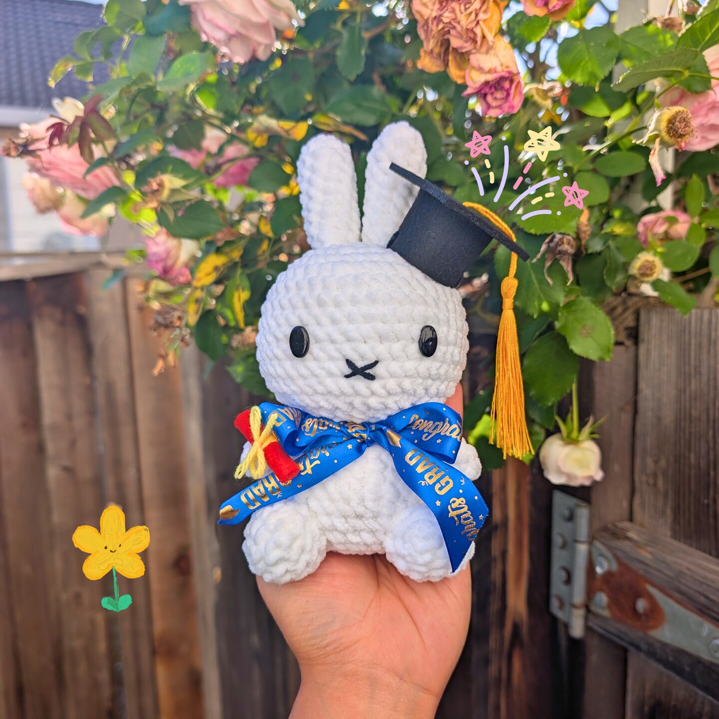 Miffyi Bunny Graduation Crocheted Plush | Cute Handmade Stuffed