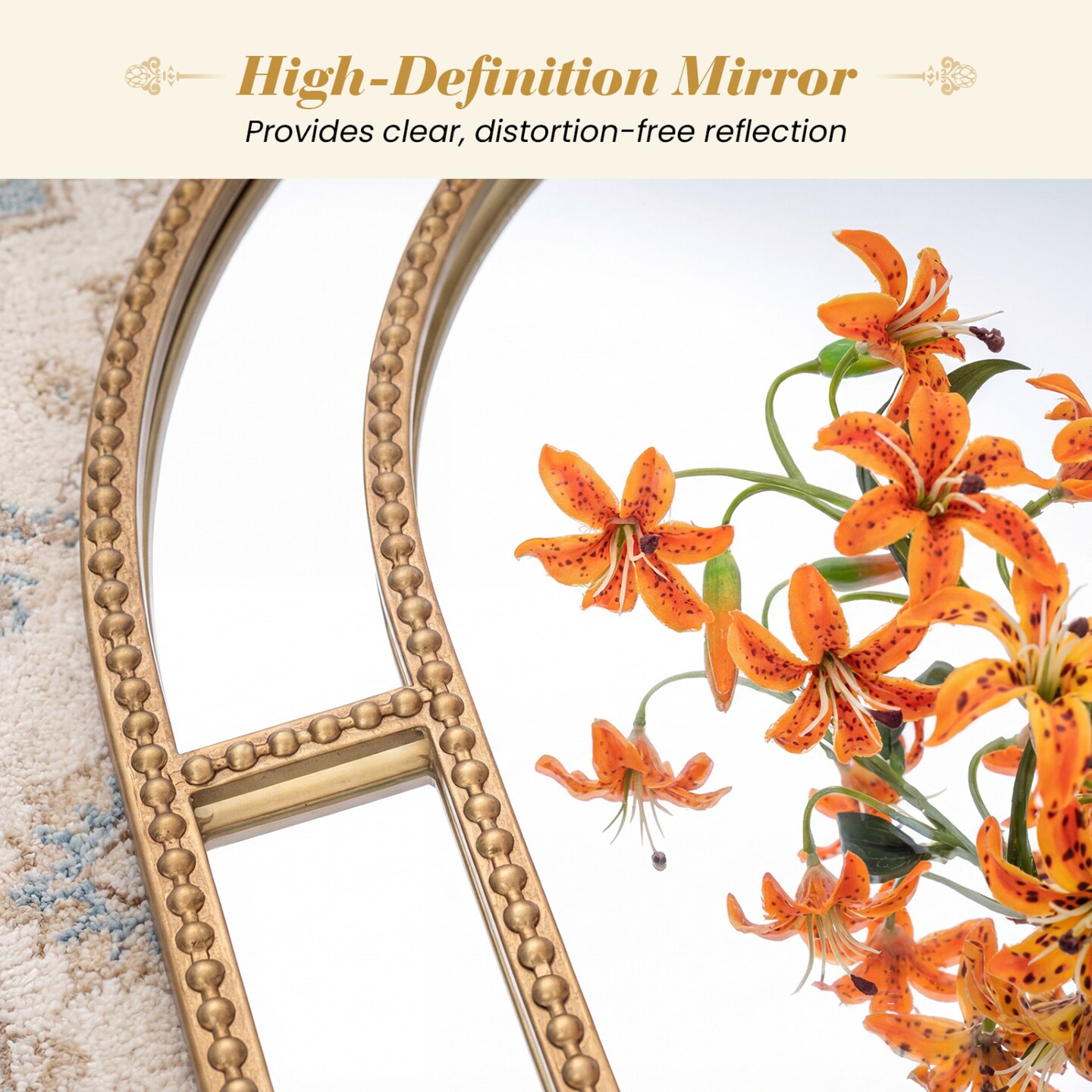 Decorative Gold Metal Frame Wall Mirror 36x24 Inch HD Reflection Mirror for Bedroom Living Room Hallway Entryway Wall Decor Accent Piece