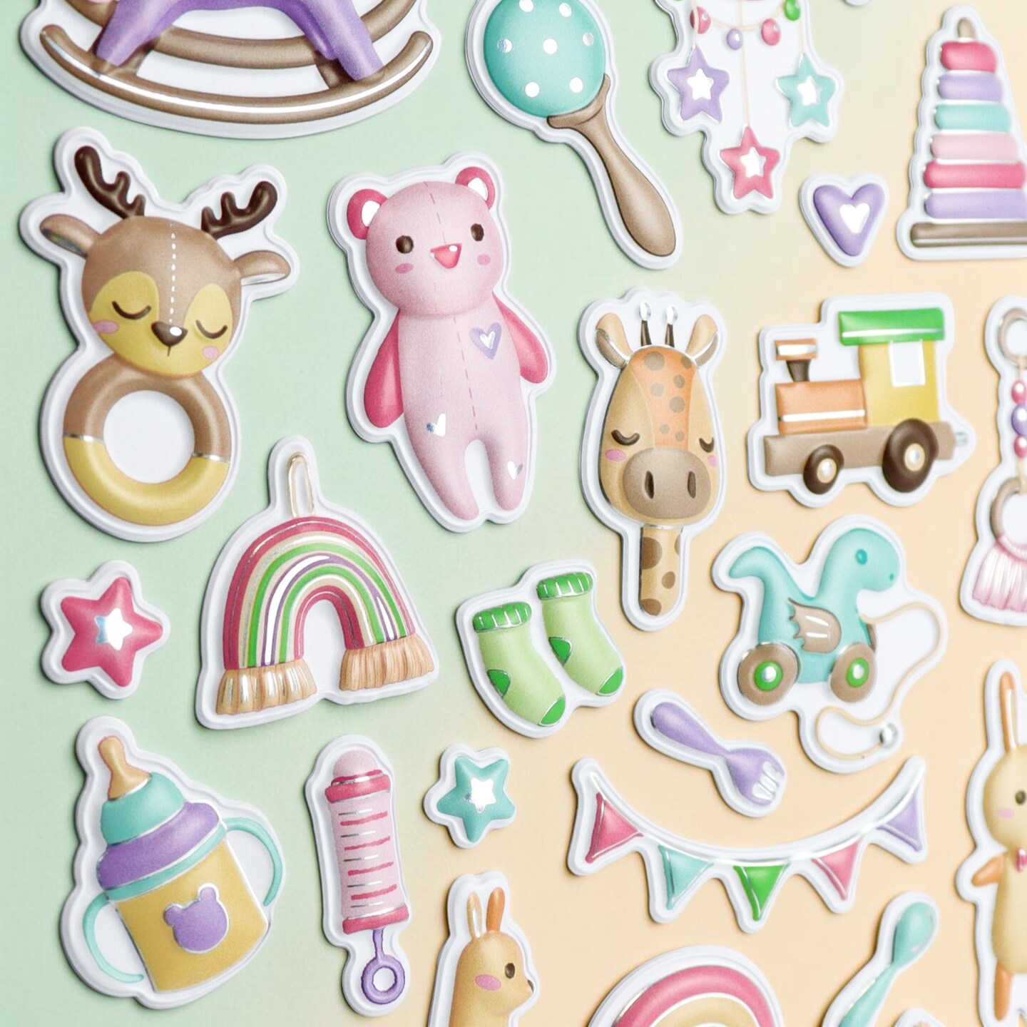 Angels Craft 38 Count Embossed with Foil Accents Baby Element Sticker Sheet