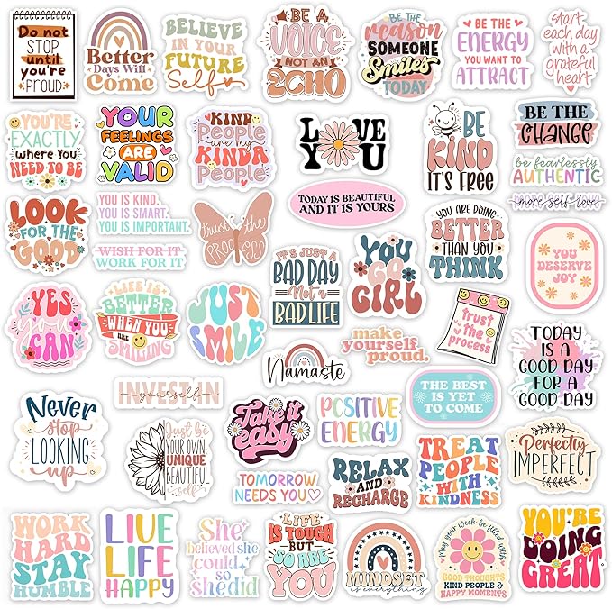 300PCS Puraesla Motivational & Affirmation Stickers – Bulk Inspirational Quote Decals with Deluxe Holographic Sparkling Effect – Waterproof PVC Vinyl Set for Vision Boards, Water Bottles, Laptops, Journals & Teacher Rewards