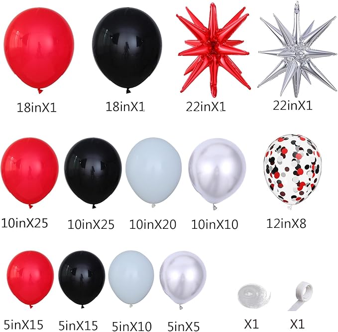139Pcs Red and Black Balloon Arch Garland Kit for Graduation Party Decorations,Red Black White Silver Confetti Explosion Star Balloons for Class of 2026 Congrats Grad Celebrations Birthday Supplies