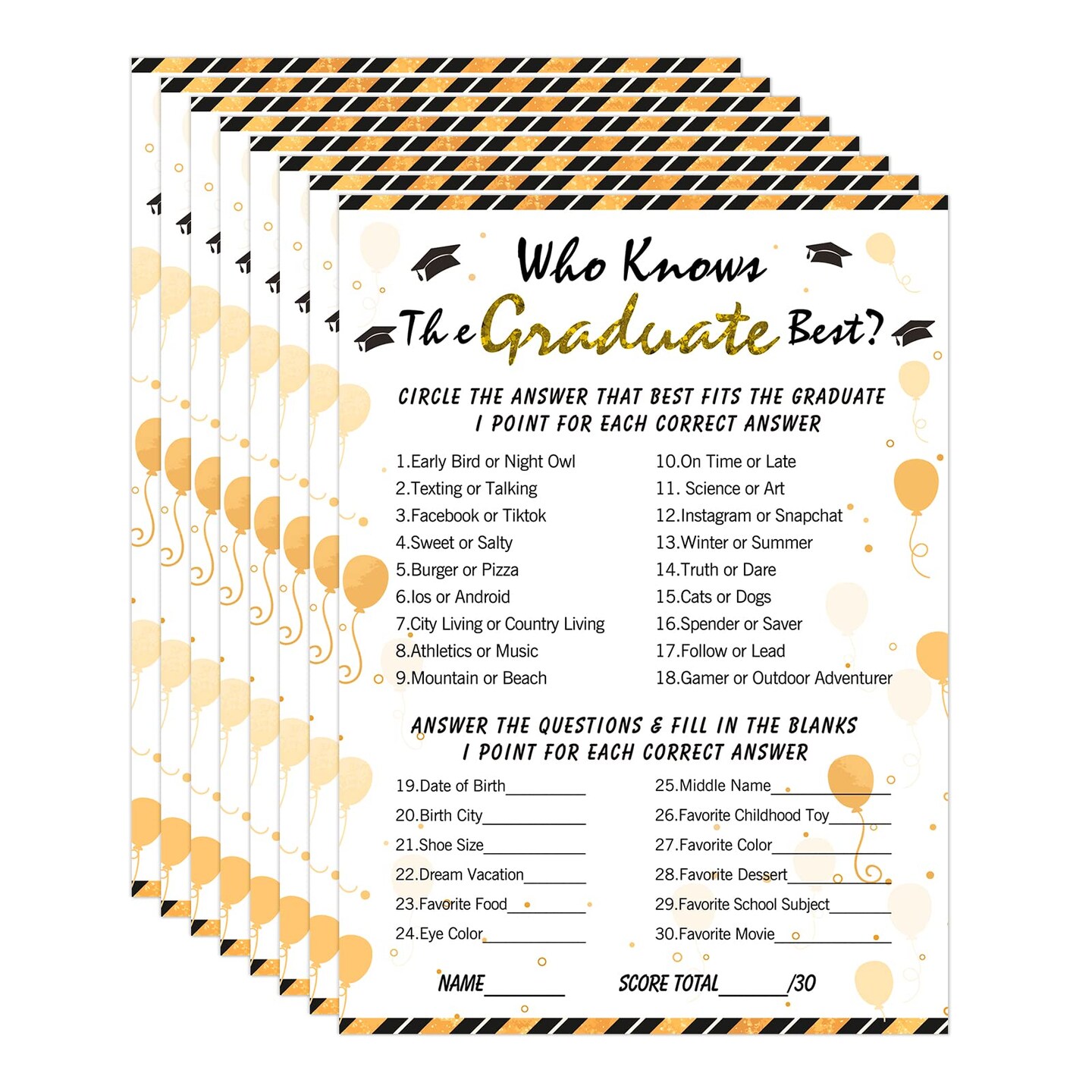 36PCS Who Knows Graduate Best Game Cards Class of 2026 Party Games Activities for High Senior College School Graduation Favor Supplies Graduation Decorations