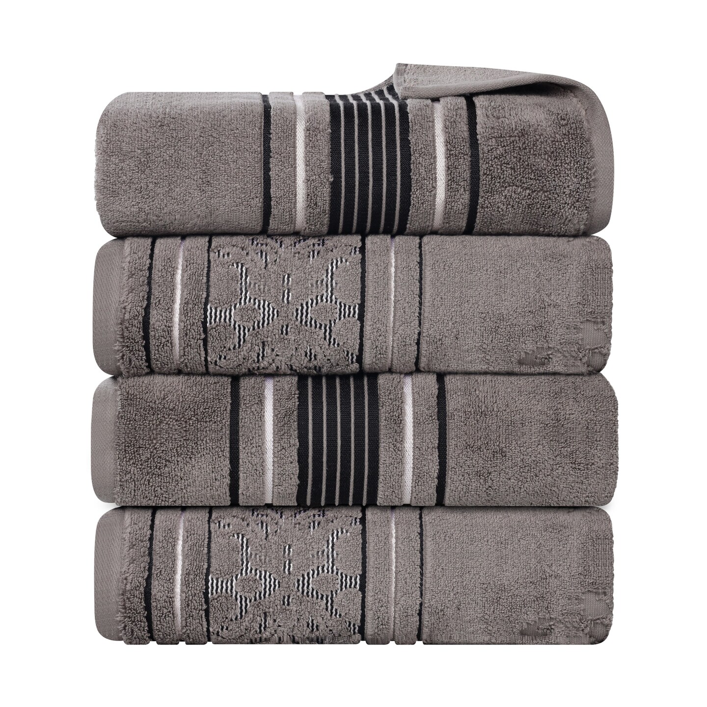 Set of 4 Zero Twist Cotton Floral Jacquard Bath Towel Set Ultra