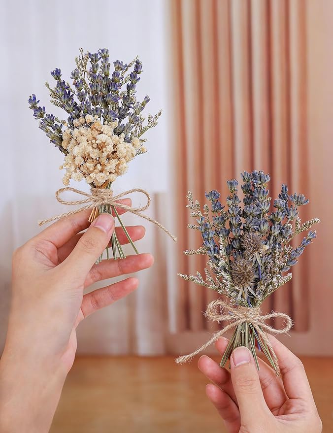 12pcs Lavender Bouquet, Mini Dried Flower Bouquet, Natural Lavender, Groom & Best Man Corsage, 4.5 Inches