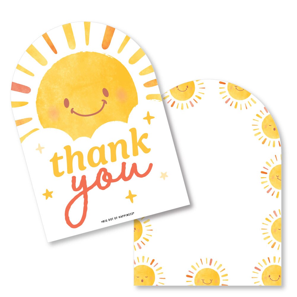 Big Dot of Happiness First Trip Around the Sun Thank You Cards with Envelopes, Flat Retro Sunshine 1st Birthday Blank Thank You Note Cards - Set of 12