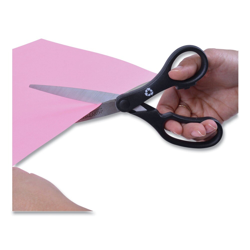 Westcott 8 in. Long 3.25 in. Cut Length KleenEarth Basic Plastic Handle Scissors - Straight Black Handle